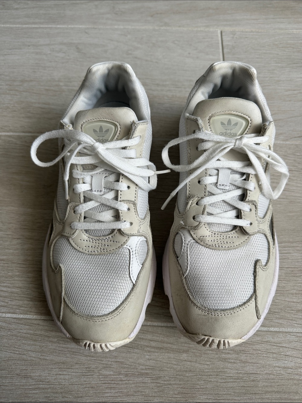 Adidas Falcons - white and tan sneakers